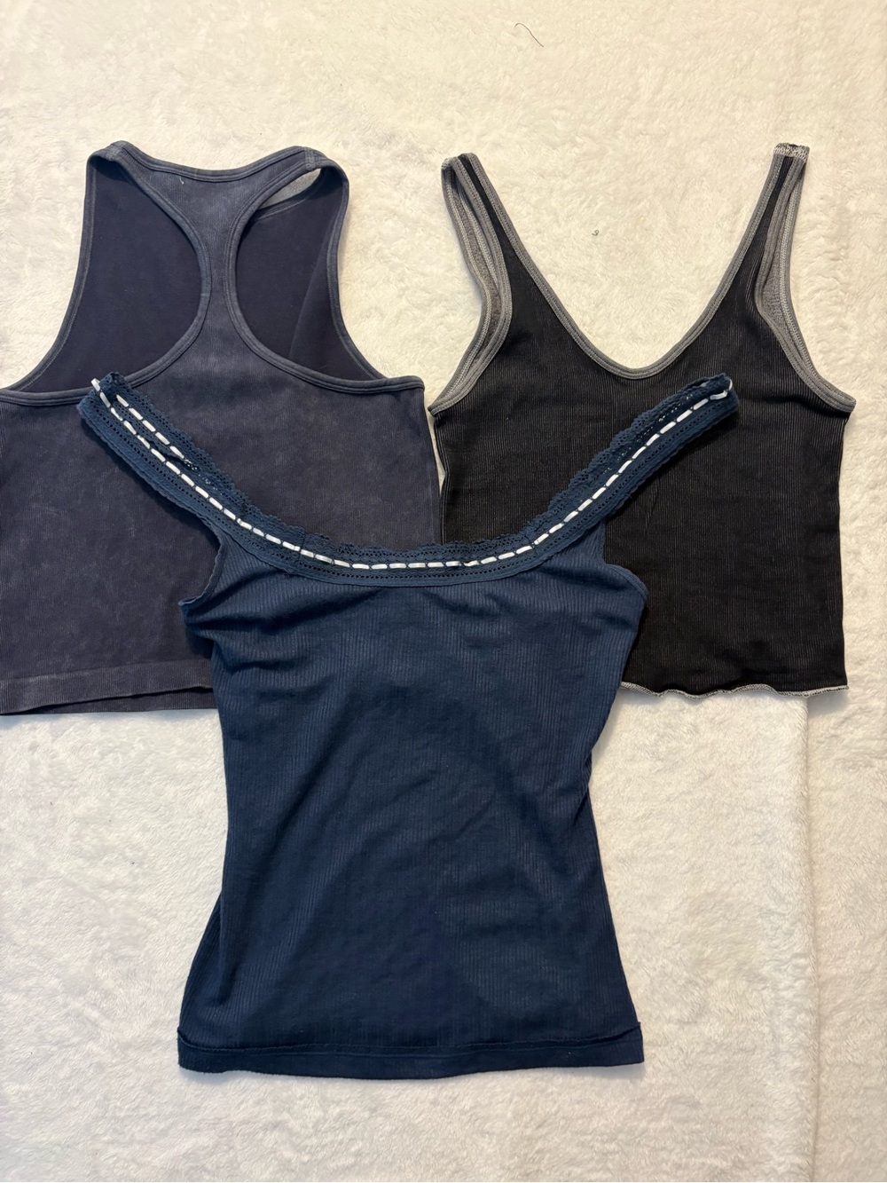 Bundle 3 Women's Navy Ribbed Tank Top - Classic Blue Sleeveless Tee